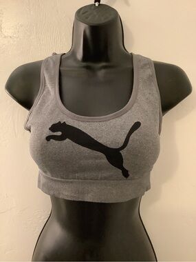 Puma Gray Sports Bra with Black Cat Logo
